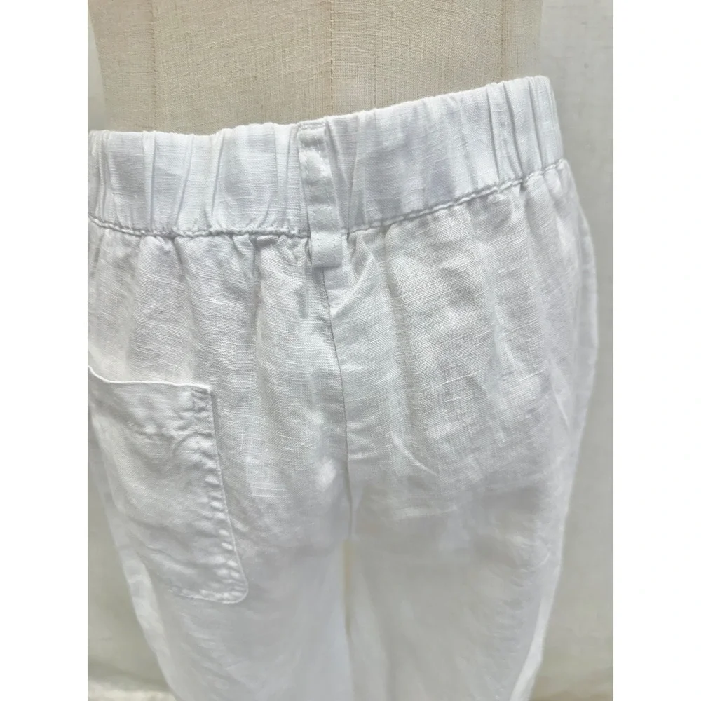 Quince 100% Linen Solid White Elastic Waist Pants Size Small Minimalist‎